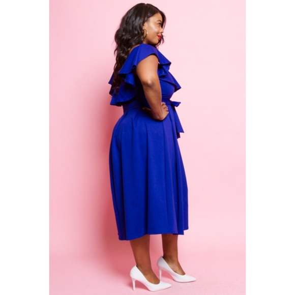 ROYAL PEPLUM SHOULDER AND SLEEVE PLEAT SKIRT DRESS - Picture 5 of 7